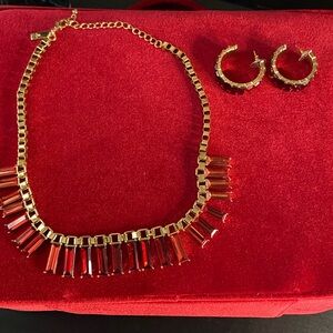 Red crystal rectangular necklace/earrings